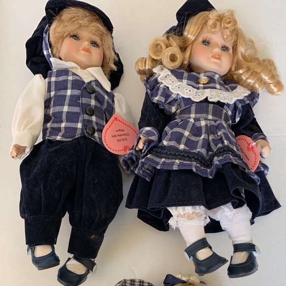 Collectible Porcelain twin Dolls blond Girl & Boy blue eyes matching clothes new - Picture 2 of 2